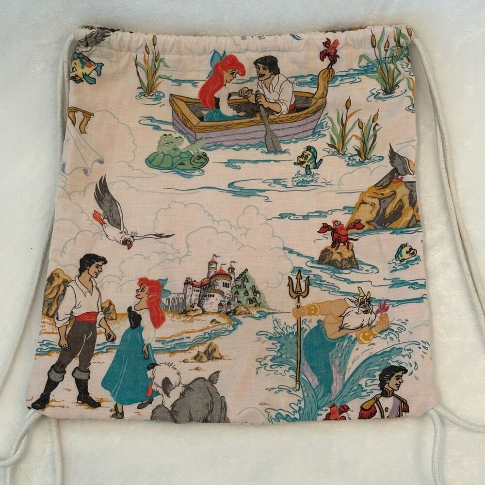 Disney Little Mermaid Backpack Custom Made VTG Ariel Human Sheet Fabric Tote Bag